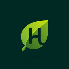 H letter logo in green leaf.