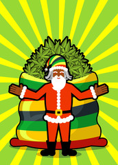Rasta Santa Claus wishes. Big Red sack hemp. Bag of marijuana. P