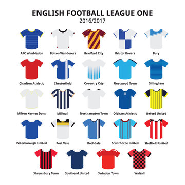 English Football League One jerseys 2016 - 2017 vector icons set