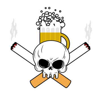 Skull and beer and crossbones cigarettes. Smoking and Alcohol le