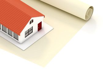 Home and Yellow Roll paper isolated on white background, 3d