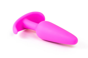 Pink butt anal plug sex toy on white background 
