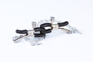 BDSM toy nipple clamp on white background
