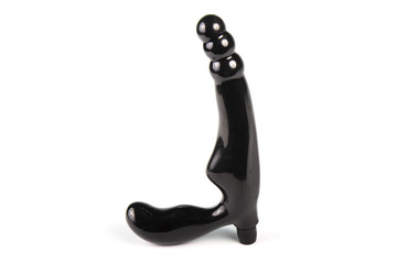 Black prostate massager sex toy on white background
