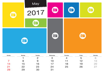 Vector calendar May, 2017 with image frames, A3 size - Change the image frames with your photos.