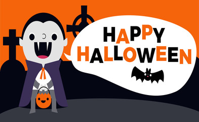 Fototapeta na wymiar Happy Halloween Web Slider, Poster, Invite, Vector Illustration featuring cute trick or treating Dracula and Bat.
