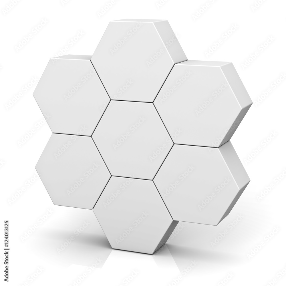 Aufkleber Blank hexagon signboard boxes on white background abstract concept with shadow 3D rendering