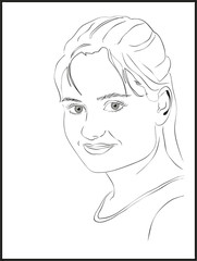 sketch of a beautiful smiling girl on a white background