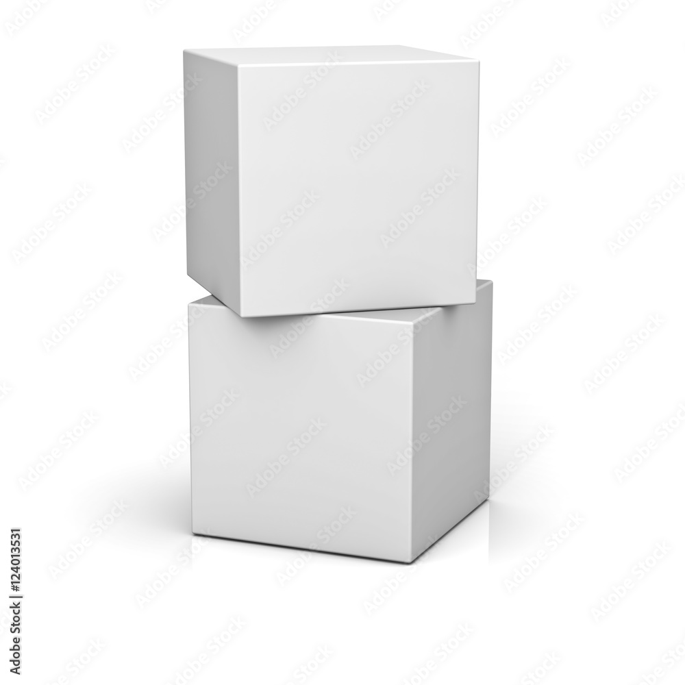 Fototapete Blank boxes isolated on white background with reflection and shadow 3D rendering