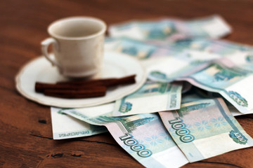 a Cup of coffee and money