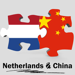China and Netherlands flags in puzzle