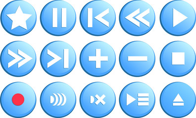 Media player buttons in vector collection. Media buttons in blue color.