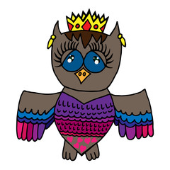 Colorful cute owl in crone