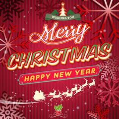 Vintage Christmas greeting card. Vector retro illustration. Calligraphic and typographic design elements.