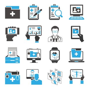 medical record icons, medical data icons