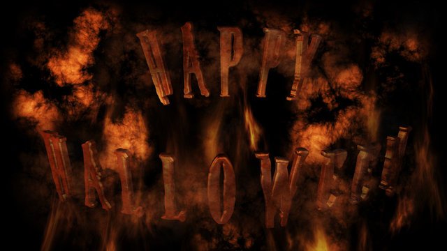 Happy Halloween Text With Smoke And Fire 3D Rendering