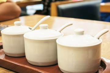 Thai condiments set in ceramic