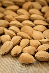 Almonds with the focus in the foreground