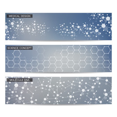 Fototapeta na wymiar Set of modern scientific banners. Molecule structure DNA and neurons. Abstract background. Medicine, science, technology. Vector illustration for your design.