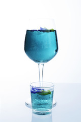 Butterfly pea blue drinks fresh on white backgrounds