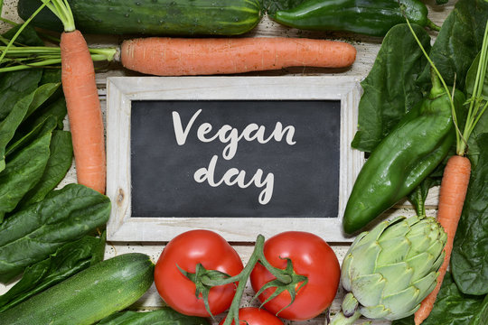 vegetables and text vegan day