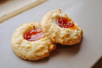 Homemade apricot jam thumbprint cookies