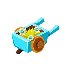 Decorative Wheel Barrel Isometric Garden Landscaping Element