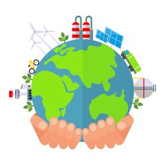 hand holds green planet