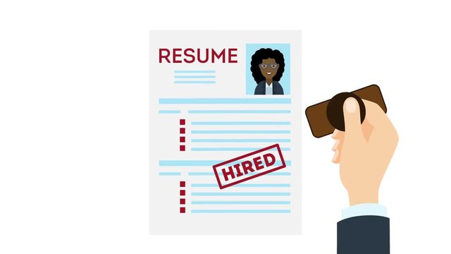 african american woman Job interview and recruitment, holding resume and magnifying glass, cv Loop with alpha channel use 184 frames looped to create a small optimized GIF cinemagraph