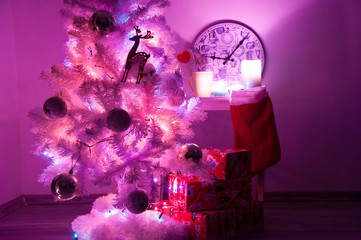 White christmas tree with golden decorations
