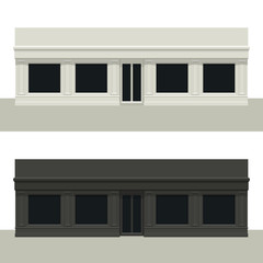 Long facade building. Front of house. Template for outdoor advertising. Vector detailed illustration. Isolated on white background.