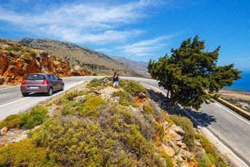 curvy road near Chora Sfakion town on Crete, Greece