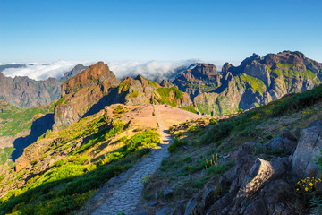 Fototapeta na wymiar Pico Ruivo and Pico do Areeiro, beautiful mountain landscape, central Madeira, Portugal