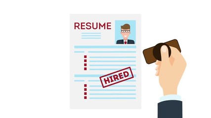 man Job interview and recruitment business concept, holding resume and magnifying glass, cv Seamless Loop with alpha channel use 184 frames looped to create a small optimized GIF cinemagraph