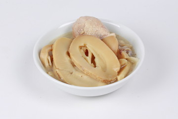 Fototapeta na wymiar Streamed Chinese bamboo shoots with chicken in bone soup is healthy Chinese food for body stronger and can be good