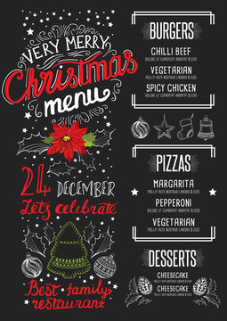 Christmas party invitation, food menu restaurant.