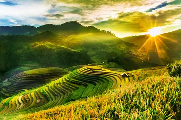 Stof per meter Rice fields on terraced of Mu Cang Chai, YenBai, Vietnam. Rice fields prepare the harvest at Northwest Vietnam.Vietnam landscapes. © vutuankhanh