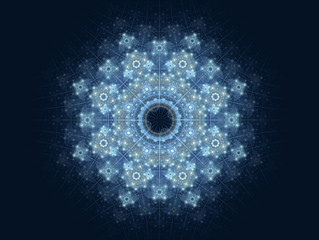 Fototapeta premium Winter, snow, frosty fractal pattern on a dark blue background