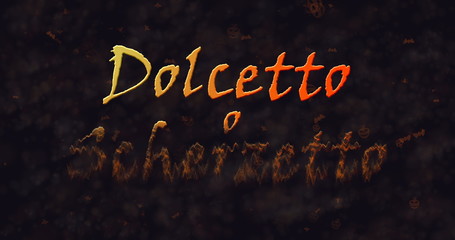 Dolcetto o Schezetto (Trick or Treat) Italian text dissolving into dust from bottom.