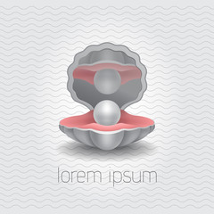 Shell with a pearl, realistic vector object. Powder box stylized. © mallari