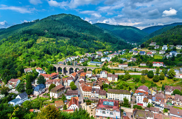 View of Hornberg village in Schwarzwald mountains - Germany - obrazy, fototapety, plakaty