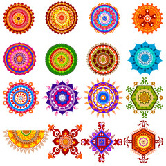 Collection of colorful rangoli pattern for India festival decoration - 124033198