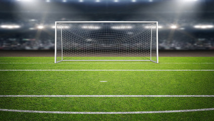 The imaginary soccer stadium and goalpost, 3d rendering