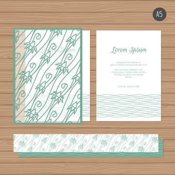 Wedding invitation or greeting card with floral ornament. Paper lace envelope template. Wedding invitation envelope mock-up for laser cutting. Tiffany blue color. Vector illustration.