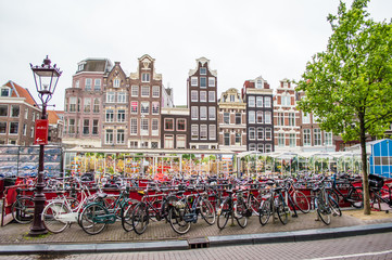 Bikes on the street in Amsterdam, Netherlands