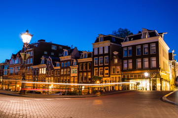 Fototapeta na wymiar Night street in Amsterdam, Netherlands