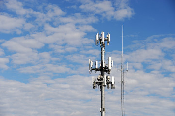 antenna on communication towers in blue sky