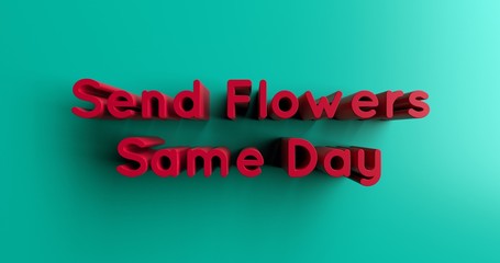 Send Flowers Same Day - 3D rendered colorful headline illustration.  Can be used for an online banner ad or a print postcard.