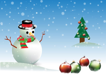 chrismas party snowman and green tree background