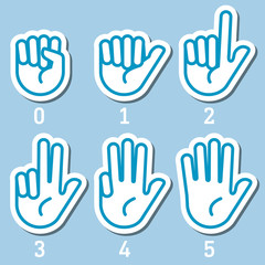 Hands gesture, numbers count icons set